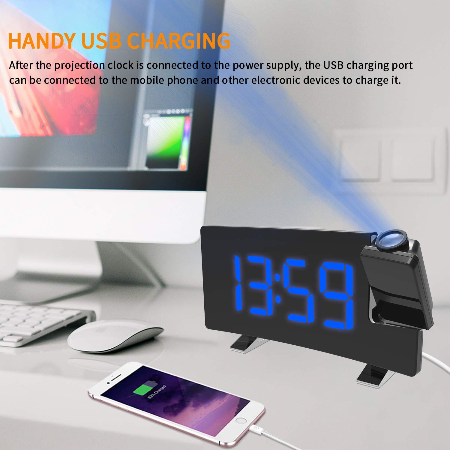 Projection Digital Alarm Clock with USB Charging Port, Dual Alarms for –  compassshopping
